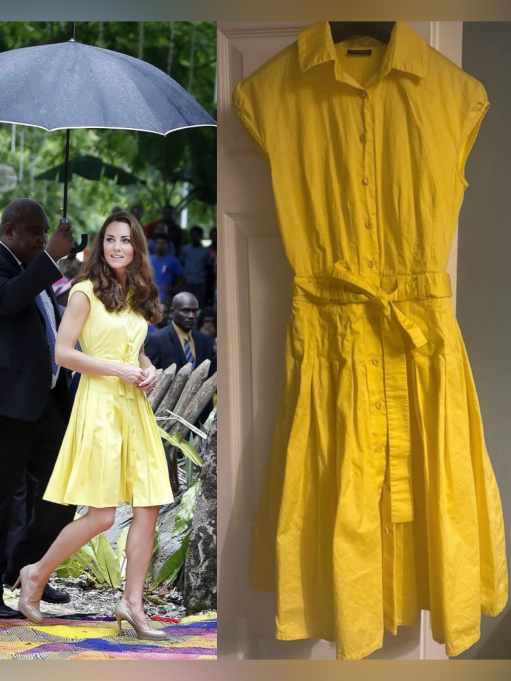 Jaeger Pleated Shirt Dress in Yellow-ASO Kate Middleton Royal-UK10